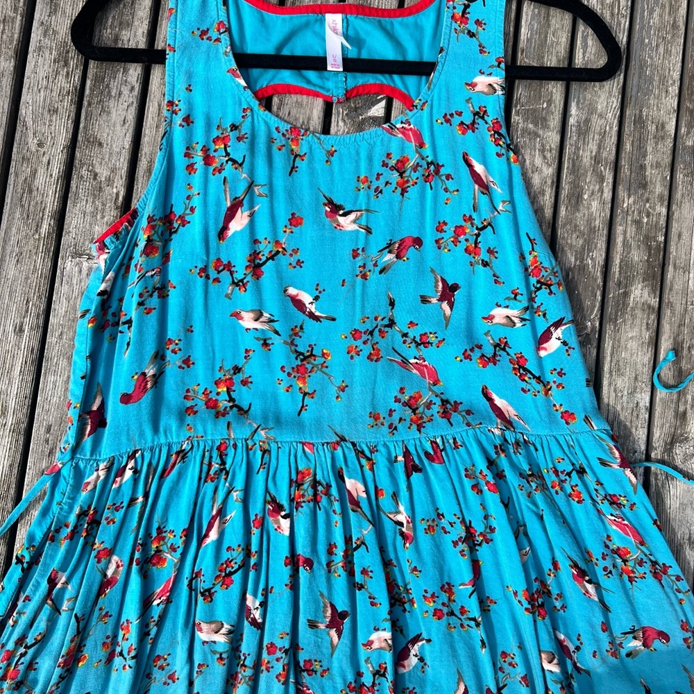 Blue Bird Print Sleeveless Dress